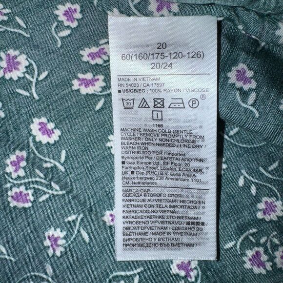 Gap Dress Womens Sz 20 Green Floral Long Sleeve Satin Puff Sleeve Midi V Neck - Picture 11 of 12